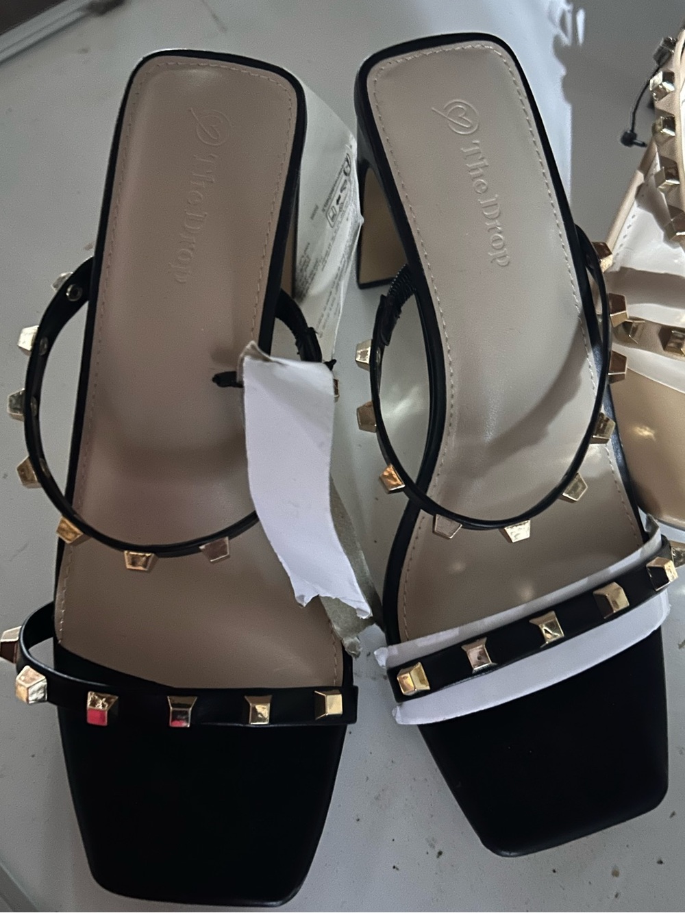 The Drop Women's Black Studded Square-Toe Heels